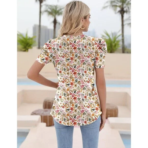 Floral Puff Sleeve Blouse - Multicolor - Picture 5 of 6
